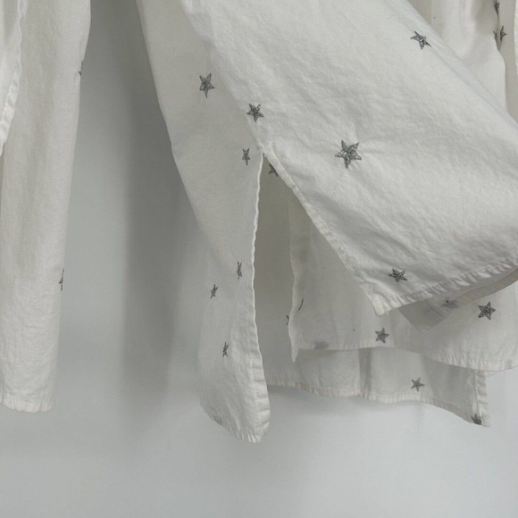 Lucky Brand Off The Shoulder Top White Silver Star Embroidered Button Up Size M - Picture 6 of 11